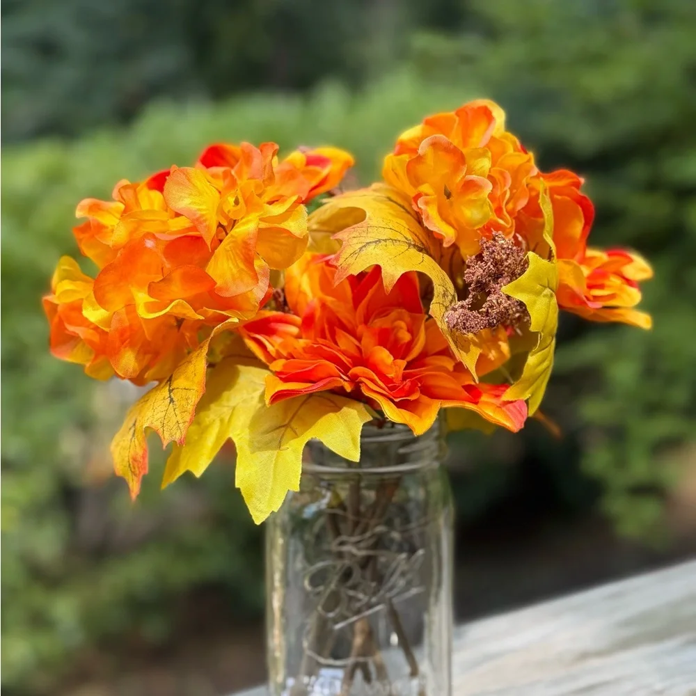 Autumn Floral Arrangement in Mason Jar with LED lights
